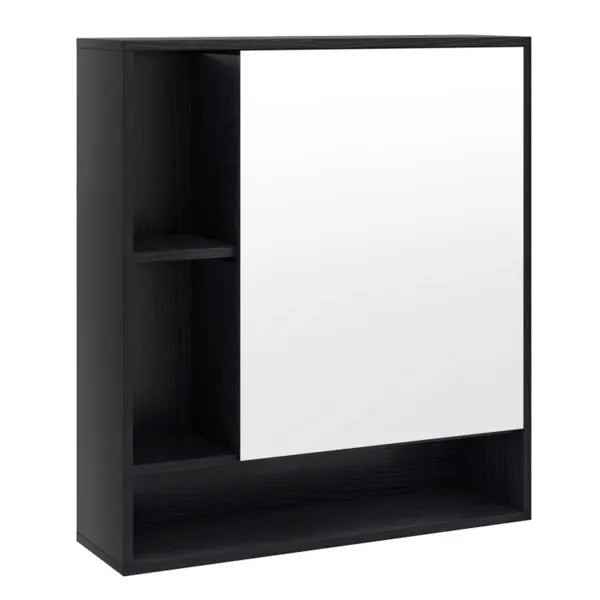 2 In 1 Mirrored Bathroom Wall Cabinet, Space-Saving Medicine Cabinet With Hidden Storage & Shelves - Black