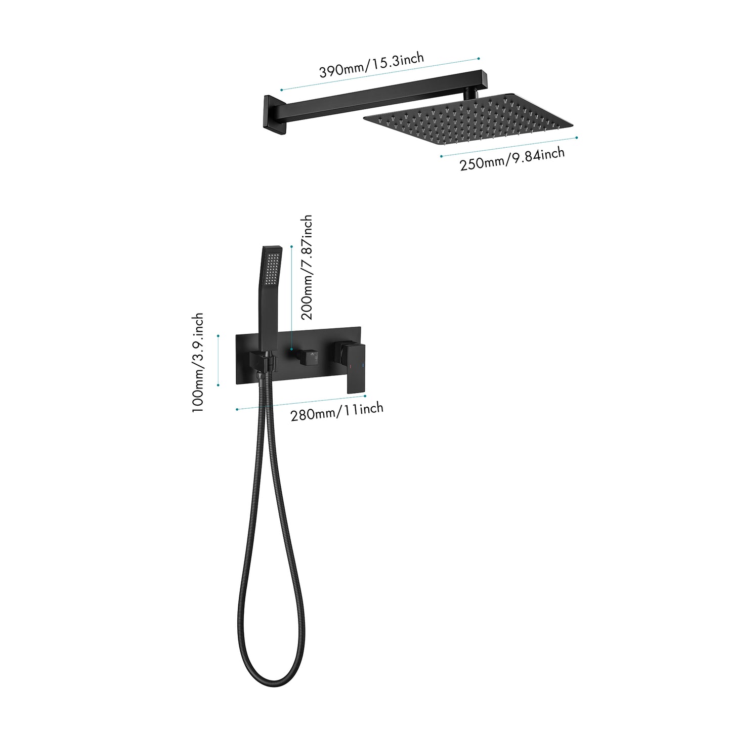 Brass Matte Black Shower Faucet With Shower System, 10 Inch Shower Head And Handheld Spray Bathroom Deluxe Faucet Combination