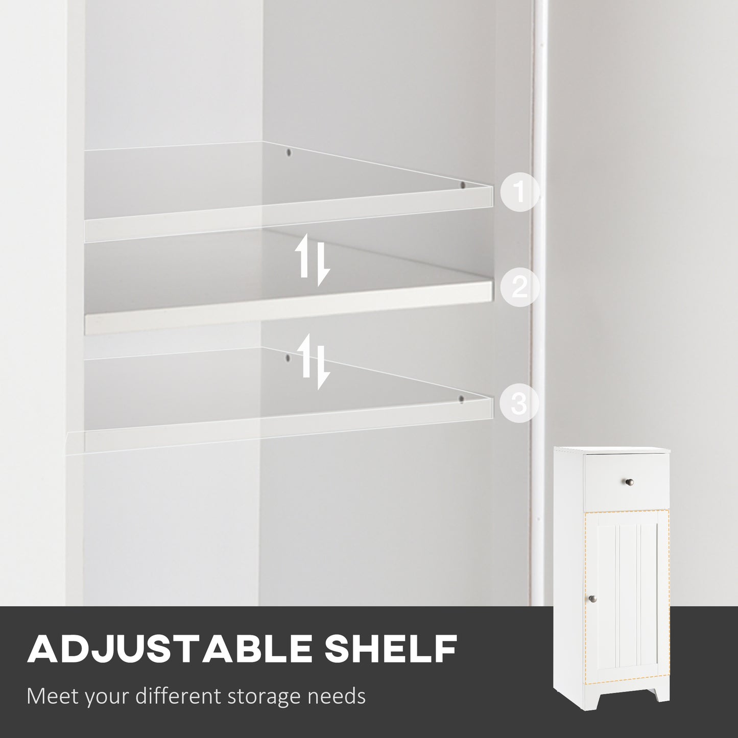 Short Bathroom Storage Cabinet, Cabinet Organizer with 1 Drawer and Adjustable Shelf for Living Room, White
