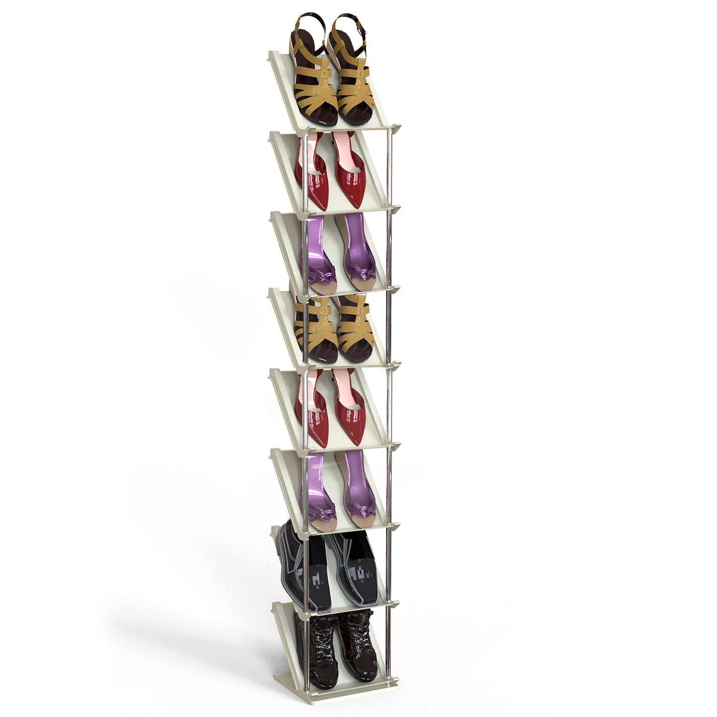 8 Tier Vertical Shoe Rack Narrow Free Standing Storage Organizer For Entryway Space-Saving Stackable Shoe Holder Corner Shoe Tower For Entryway Bedroom Hallway Living Room