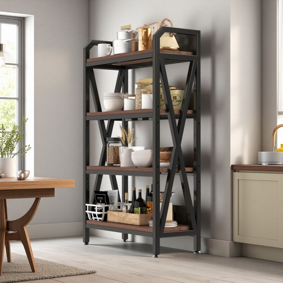 56.30'' Bakers Rack 4-Level Storage Shelves Metal And Wooden Kitchen Shelves, Kitchen Organizers And Storage, For Garage, Pantry, Bathroom, Closet ,33.50'' Length