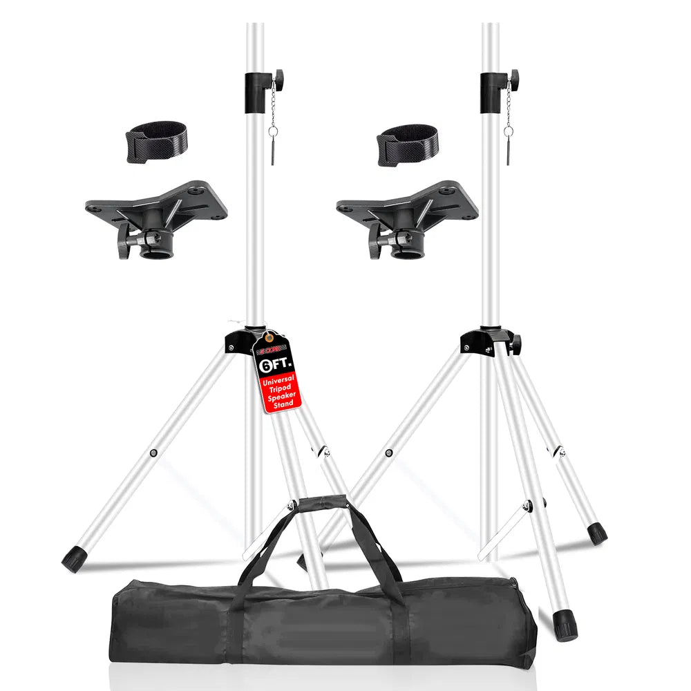 5 Core Speaker Stand Tripod Floor Heavy Duty Adjustable Up To 72 Inch DJ Studio Monitor Stands Pole Mount - SS HD WH BAG