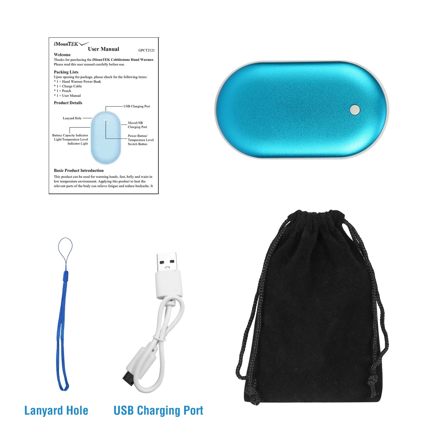 1Pc Portable Hand Warmer 5000mAh Power Bank Rechargeable Pocket Warmer Double-Sided Heating Handwarmer