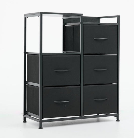 Five-drawer Fabric-paneled Wardrobe, Double-layer Shelf Storage Cabinet