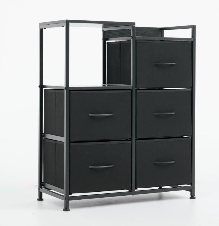 Five-drawer Fabric-paneled Wardrobe, Double-layer Shelf Storage Cabinet