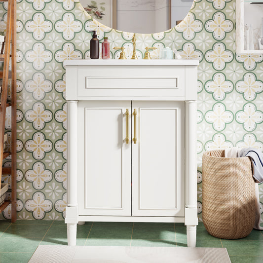 24 Bathroom Vanity With Integrated Ceramic Sink, Bathroom Cabinet With 2 Doors, Single Sink Bathroom Vanity For Small And Medium Restroom