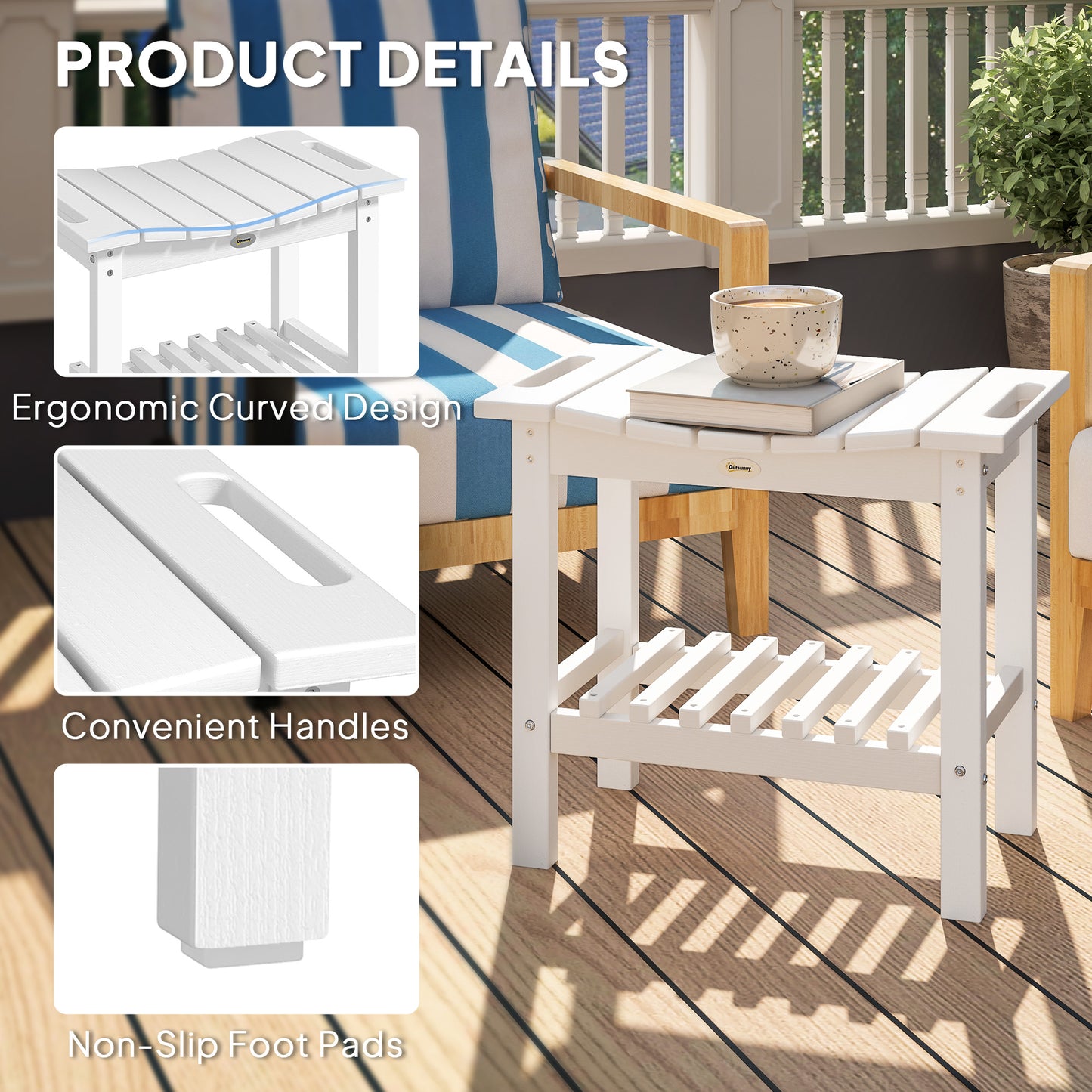 Shower Bench, Waterproof Shower Stool With Handle, Storage Shelf, Non-Slip Pads For Indoor Outdoor, White