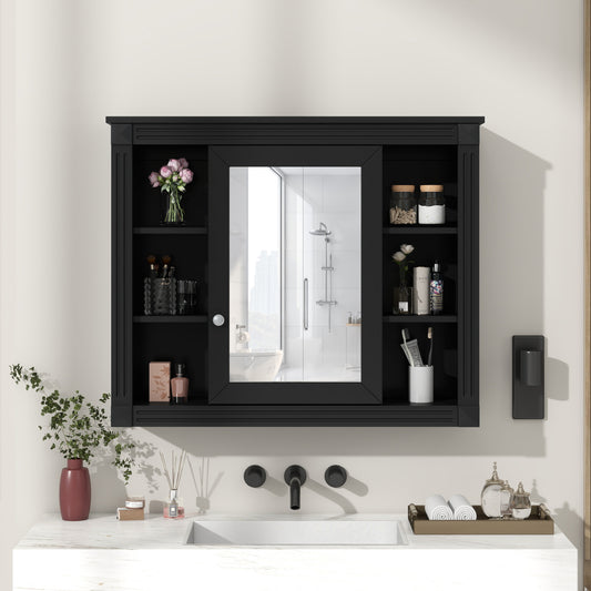 35 X 28 Wall Mounted Bathroom Storage Cabinet, Medicine Cabinet, Modern Bathroom Wall Cabinet With Mirror, Mirror Cabinet With 6 Open Shelves Not Include Bathroom Vanity
