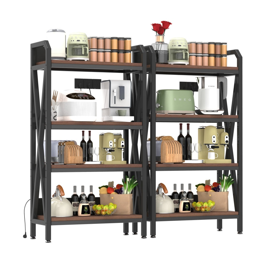 56.30'' Bakers Rack 4-Level Storage Shelves Metal And Wooden Kitchen Shelves, Kitchen Organizers And Storage, For Garage, Pantry, Bathroom, Closet ,33.50'' Length