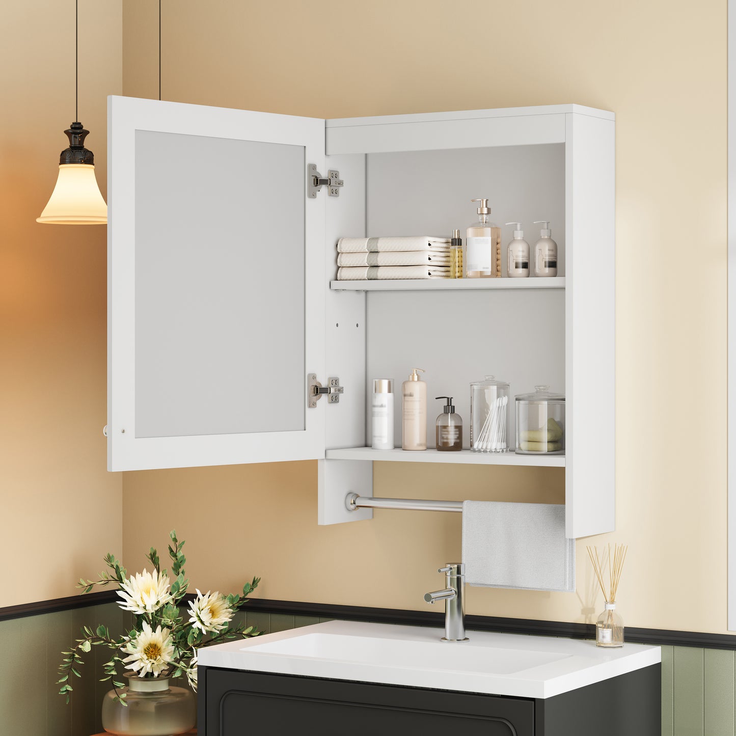3-in-1 Bathroom Mirror Cabinet, 20-inch Wall Mounted Medicine Cabinet With Adjustable Shelf & Soft Close Door, High-Define Mirror With Storage For Bathroom Vanity