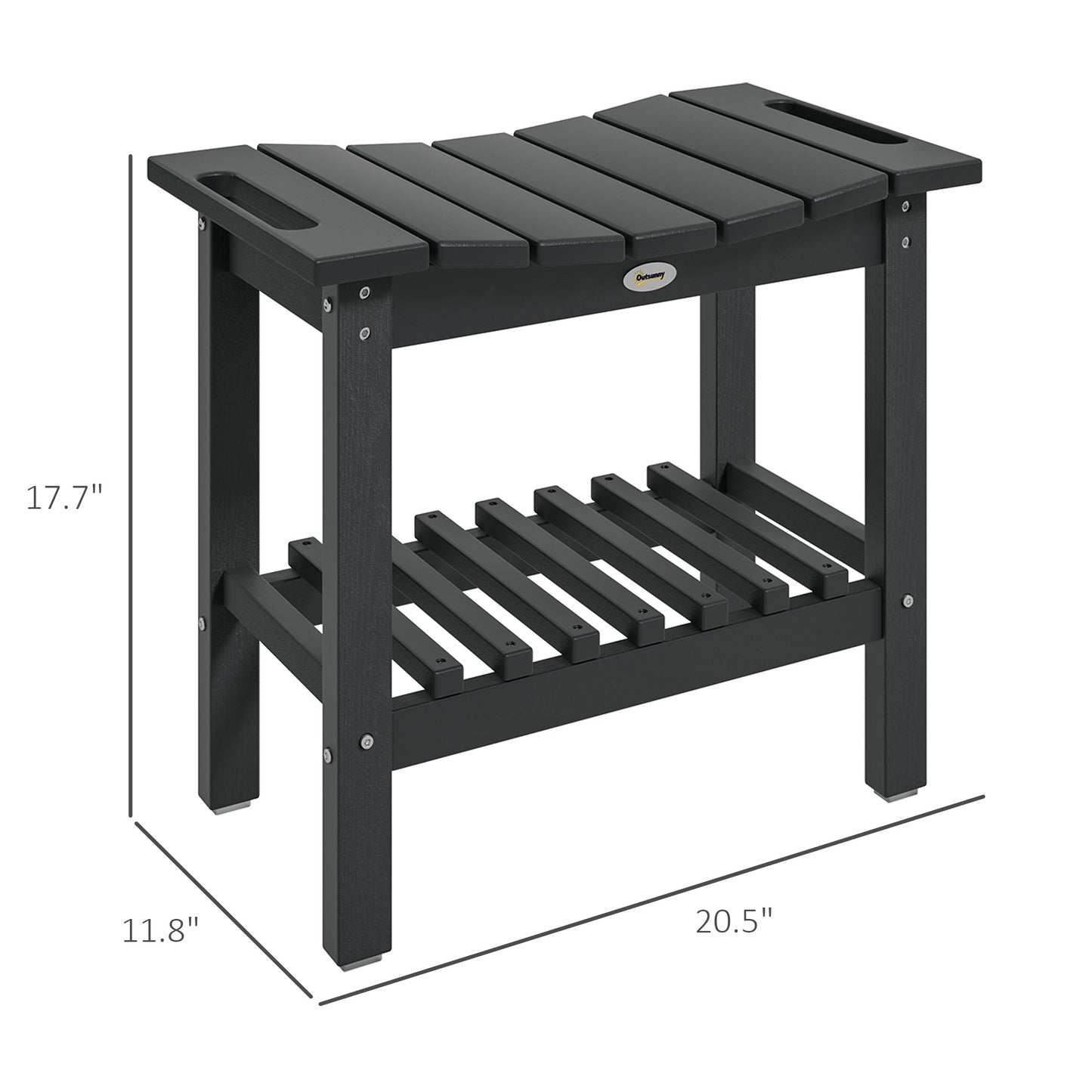 Shower Bench, Waterproof Shower Stool With Handle, Storage Shelf, Non-Slip Pads For Indoor Outdoor, Black