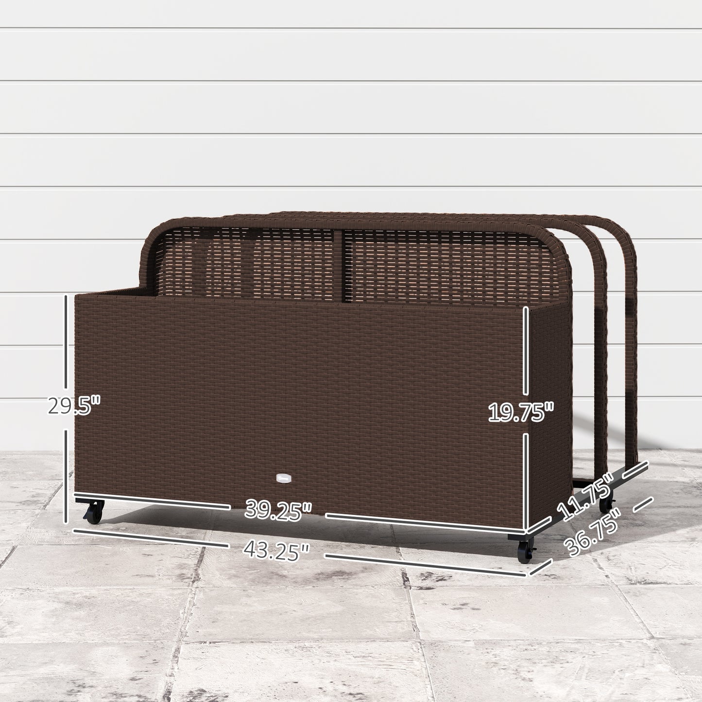 PE Rattan Pool Float Storage Organizer With Wheels, Brown