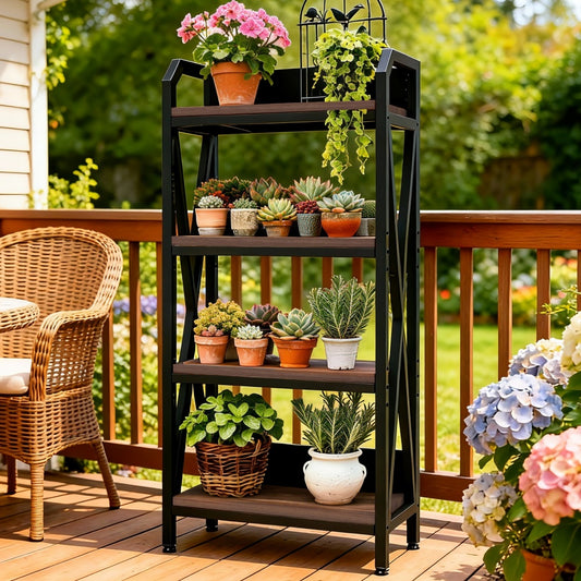 56.30'' Bakers Rack 4-Level Storage Shelves Mental And Wooden Kitchen Shelves, Kitchen Organizers And Storage, For Garage, Pantry, Bathroom ,25.60'' Length