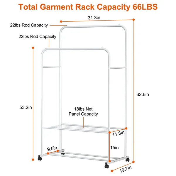 Garment Hanging Rack Clothing Hanging Rail Pillow Shoe Display Organizer Stand Rolling Wheel Clothes Organizer