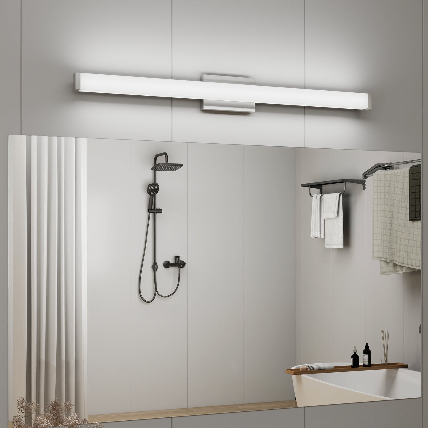 Bathroom Vanity Light Brushed Nickel Square LED 41 Inch 24W 6000K Cool White Light Wall Bar Lighting Fixtures Over Mirror -Brushed Nickel, 41in