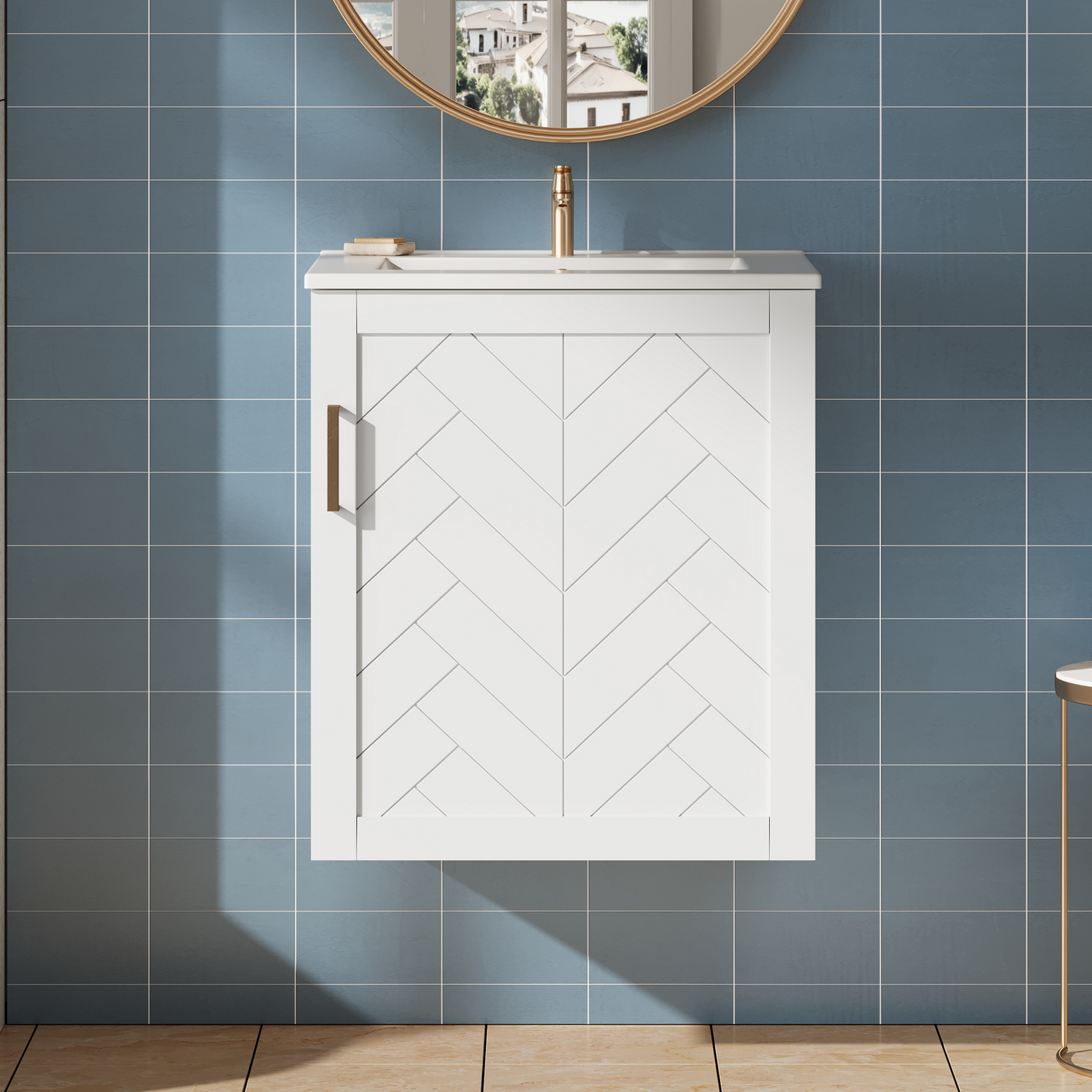 20 Wall Mounted Bathroom Cabinet With Side Cabinet Combo, Bathroom Cabinet With Soft-Closing Door, Modern Bathroom Vanity With Sink