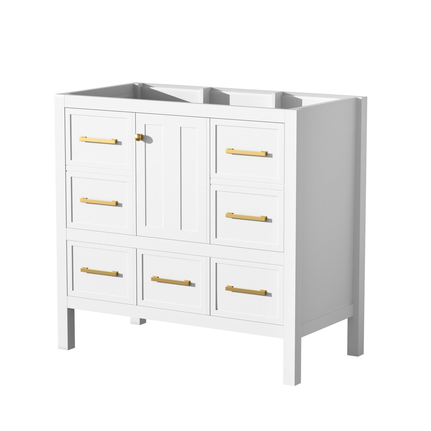 36 Bathroom Vanity Without Sink, Solid Wood Frame Bathroom Storage Cabinet, Freestanding Vanity With 5 Drawers& Soft Closing Doors  NOT INCLUDE BASIN SINK