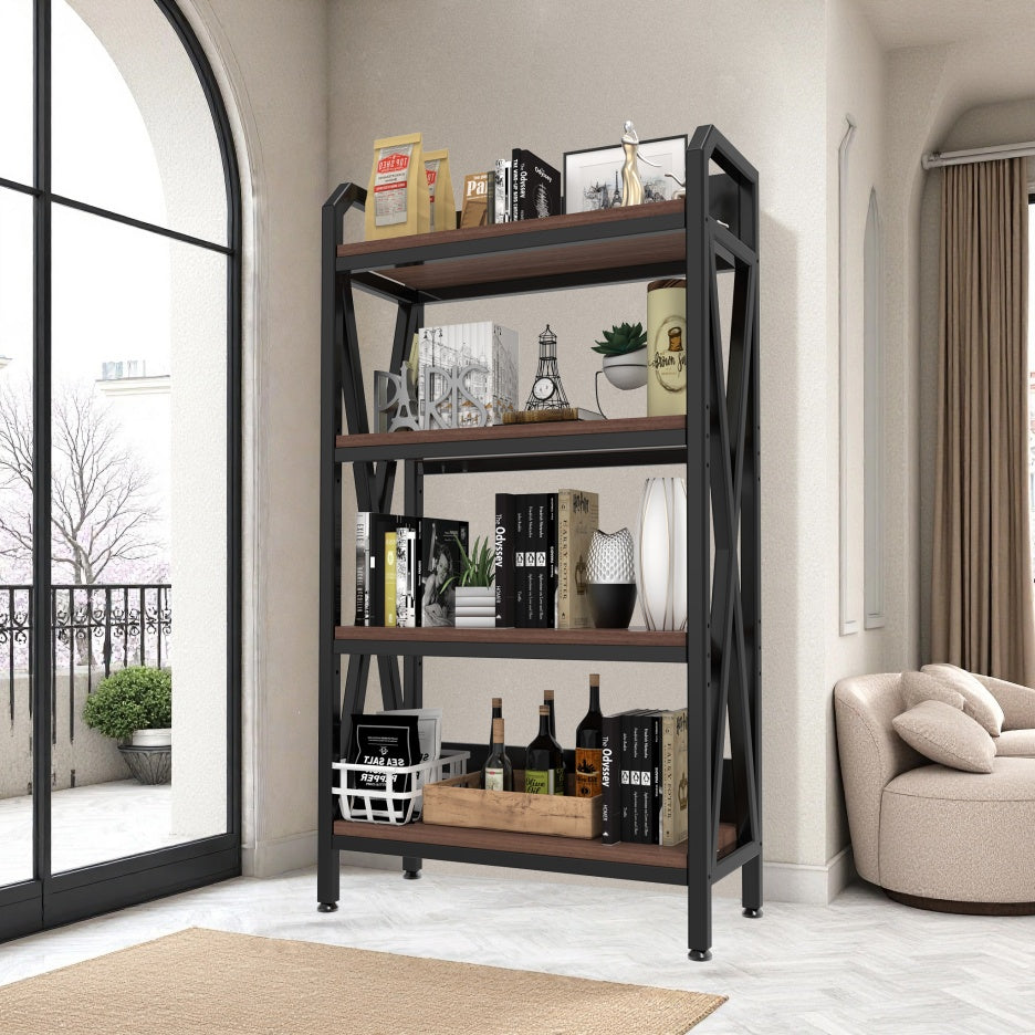 56.30'' Bakers Rack 4-Level Storage Shelves Metal And Wooden Kitchen Shelves, Kitchen Organizers And Storage, For Garage, Pantry, Bathroom, Closet ,33.50'' Length