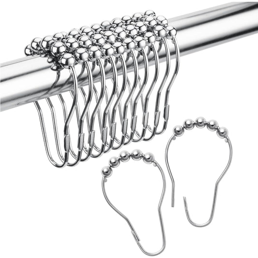 Set Of 12 Shower Curtain Hooks Rings,Decorative Rust Proof Stainless Steel Shower Curtain Hooks