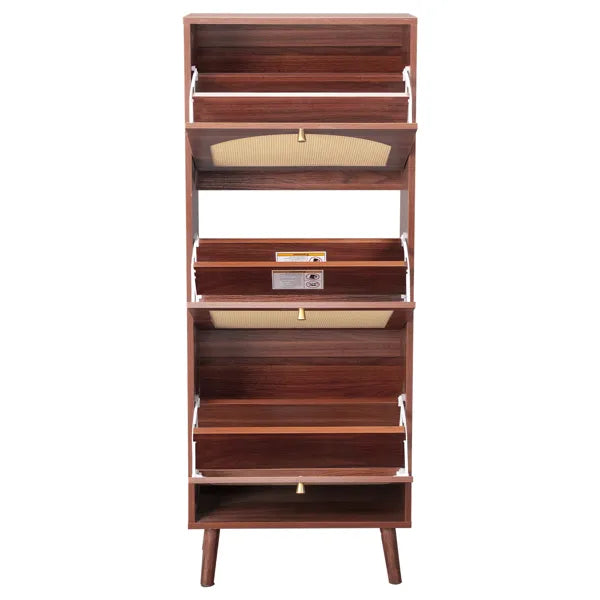 Rattan-covered 3-drawer Shoe Cabinet, Particleboard, 54x24x135 Cm, Brown