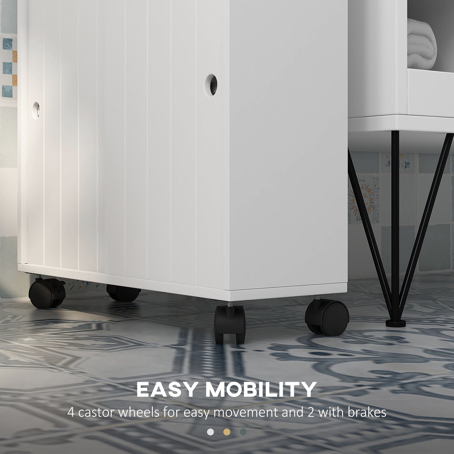 Toilet Paper Cabinet, Slim Bathroom Cabinet with 4 Rolling Wheels, Small Bathroom Storage Cabinet with Paper Holes, Sliding Doors and Adjustable Shelf for Small Space, White
