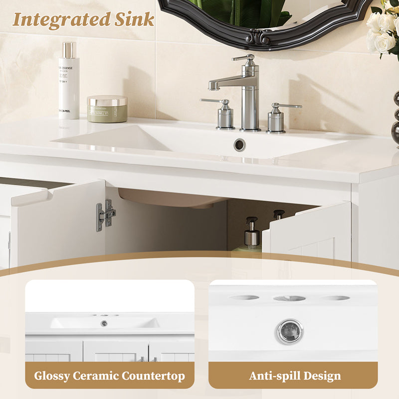 36'' Wall Mounted Bathroom Vanity, Floating Bathroom Storage Cabinet With 2 Drawers, 3 Holes Single Ceramic Sink, Modern Cabinet With Adjustable Shelf