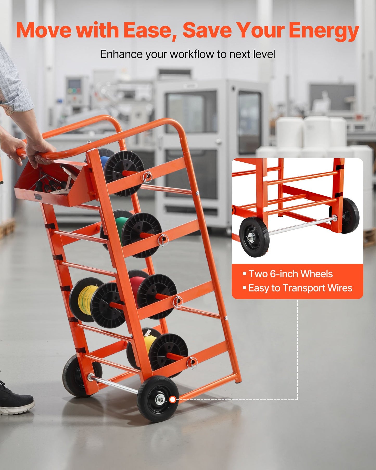 Wire Spool Rack 11 Rods Cable Caddy Wire Spool Cart For Industrial Electrical
