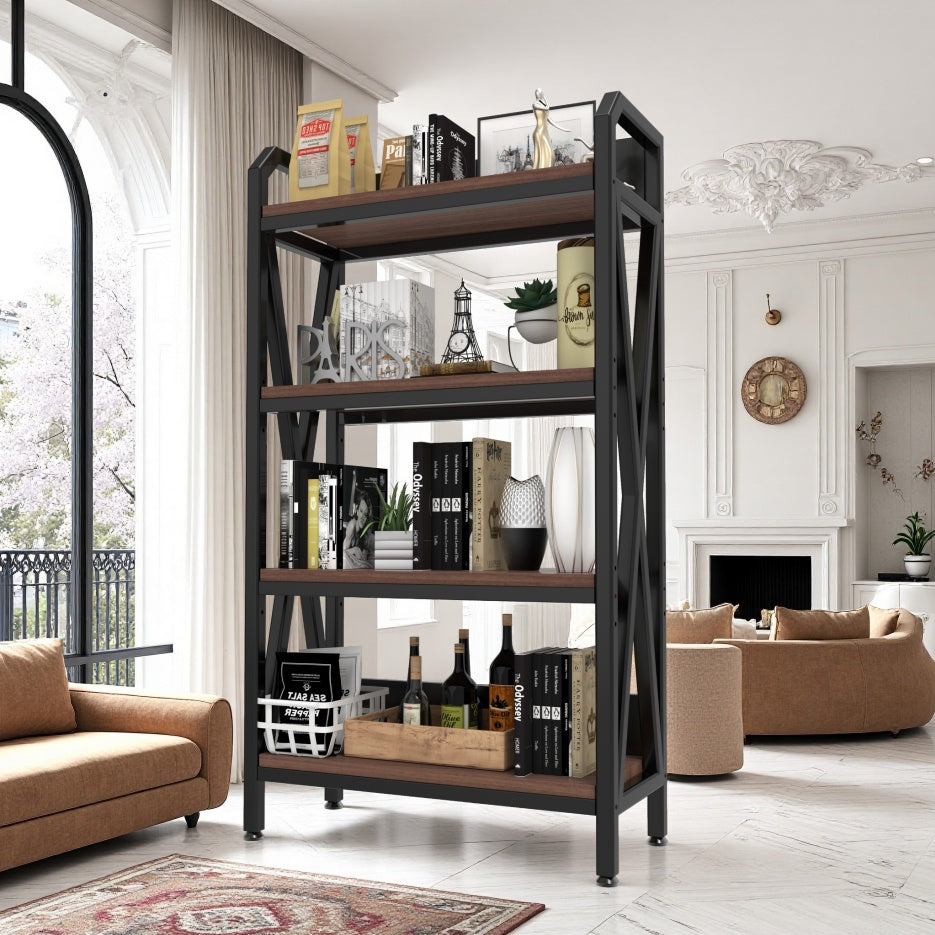 56.30'' Bakers Rack 4-Level Storage Shelves Metal And Wooden Kitchen Shelves, Kitchen Organizers And Storage, For Garage, Pantry, Bathroom, Closet ,33.50'' Length