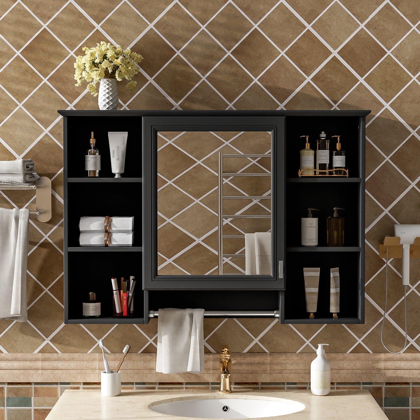 3-in-1 Bathroom Mirror Cabinet, 42 Inch Wall Mounted Medicine Cabinet With Adjustable Shelf & Soft Close Door, High-Define Mirror With Storage For Bathroom Vanity
