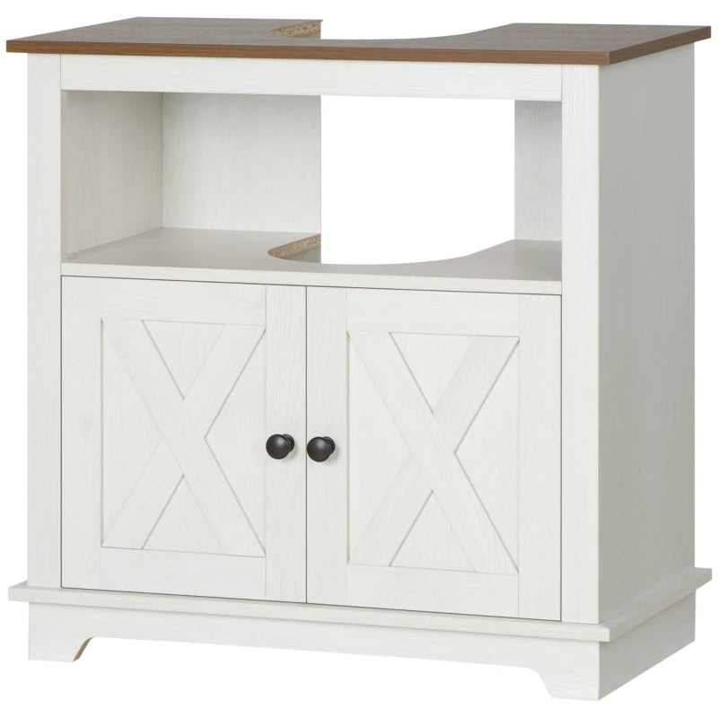 Kleankin Modern Farmhouse Bathroom Sink Cabinet, Pedestal Sink Storage Cabinet With Double Doors And Shelves, White