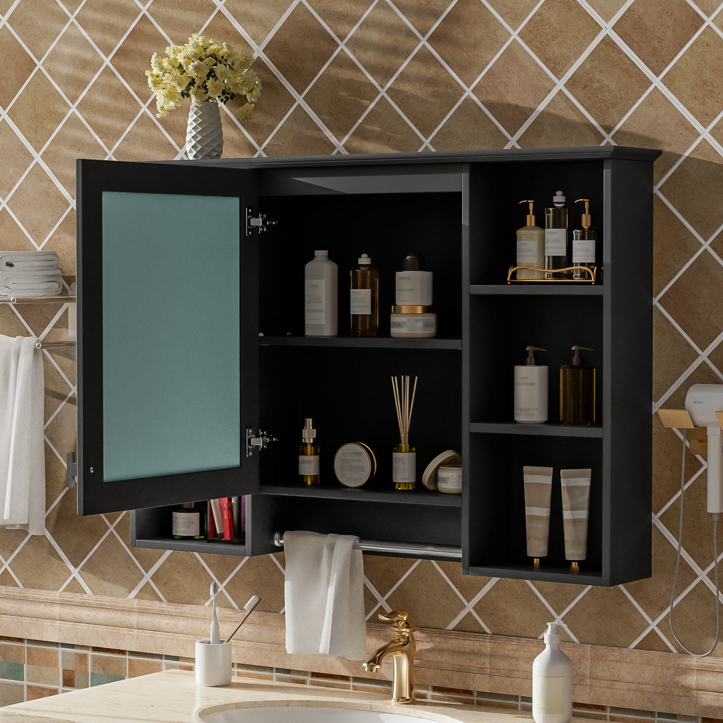 3-in-1 Bathroom Mirror Cabinet, 42 Inch Wall Mounted Medicine Cabinet With Adjustable Shelf & Soft Close Door, High-Define Mirror With Storage For Bathroom Vanity