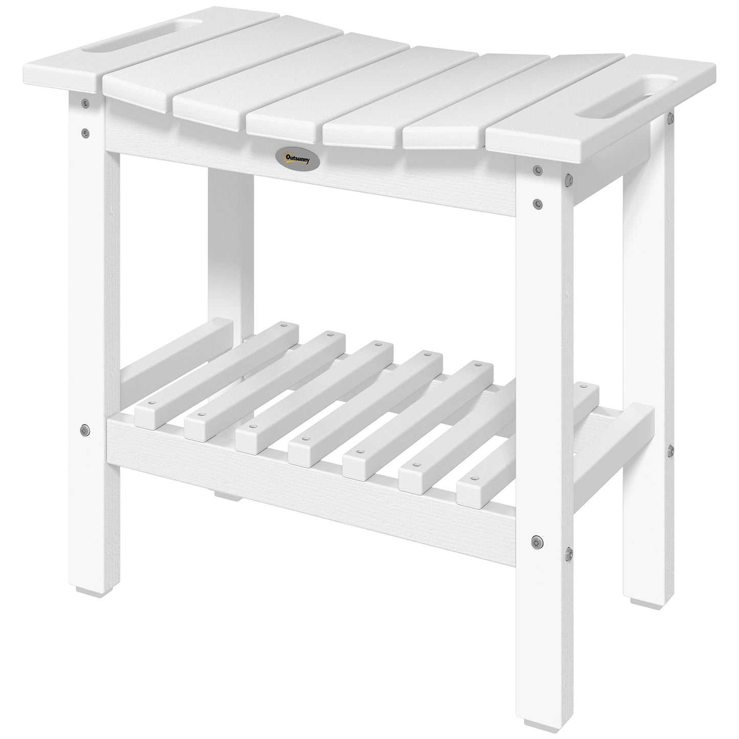 Shower Bench, Waterproof Shower Stool With Handle, Storage Shelf, Non-Slip Pads For Indoor Outdoor, White