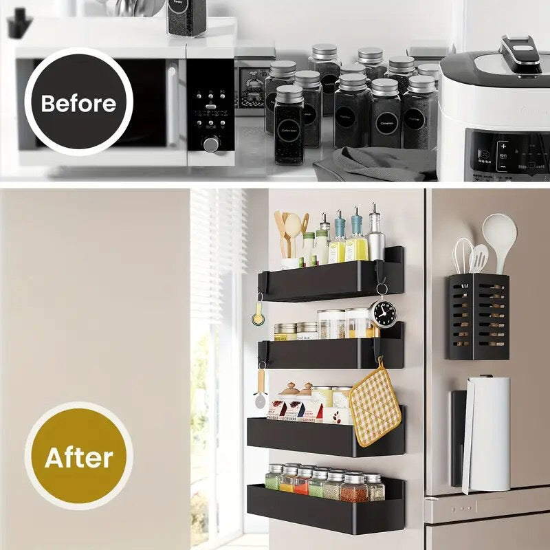 2pcs Multi Purpose Magnetic Plastic Kitchen Shelf Suit, Wall Mounted Durable Condiment Rack