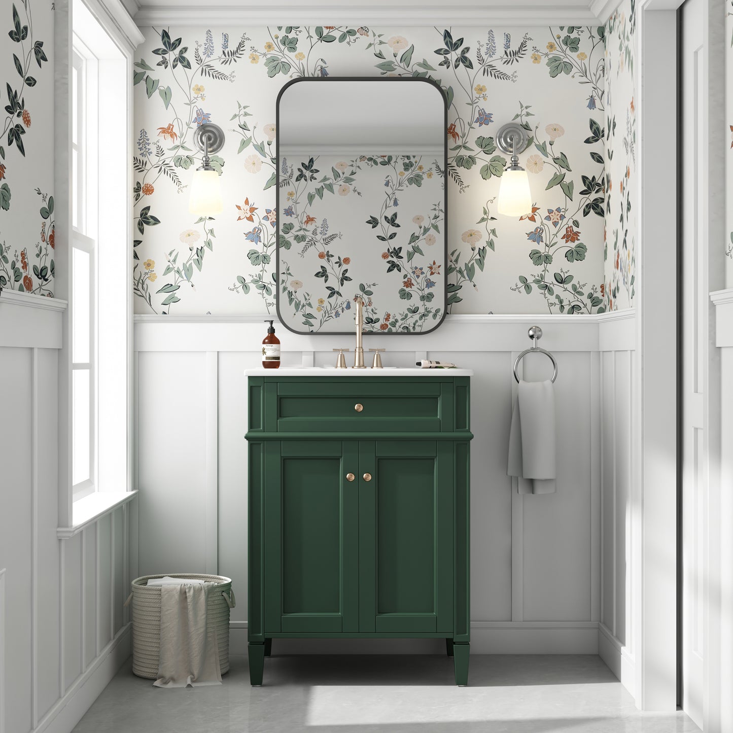 24 Bathroom Vanity With 2 Doors And Tip-Out Drawer, Bathroom Storage Cabinet With Sink, Soft-Closing Doors With Organizers