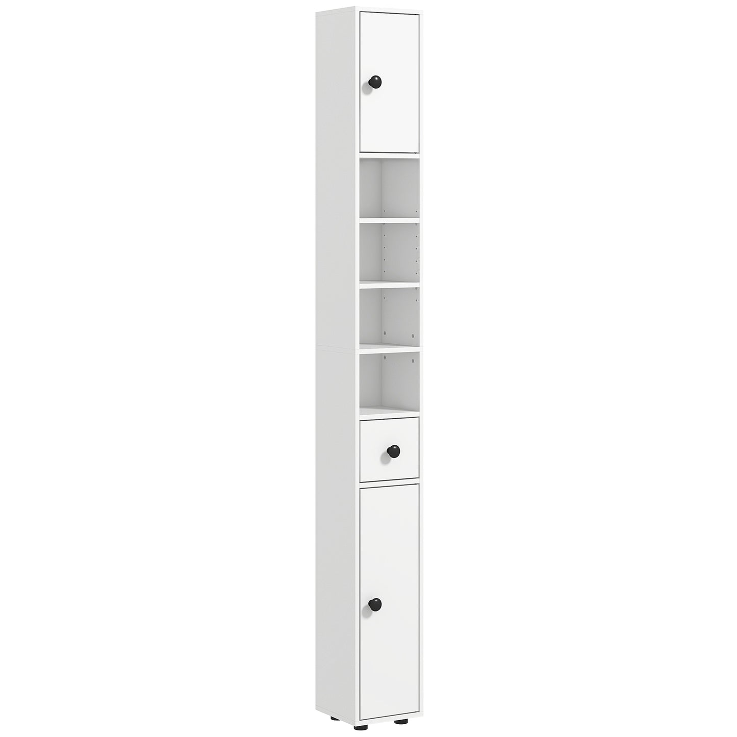 71" Small Bathroom Storage Cabinet, Narrow Toilet Paper Cabinet with Open Shelves, 2 Cabinets, Adjustable Shelves, White