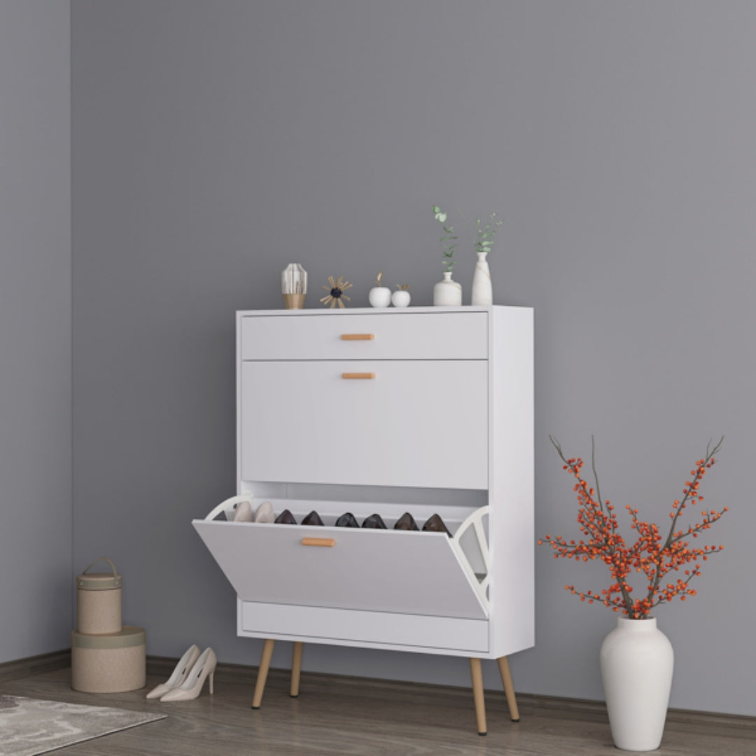 Shoe Cabinet, 16 Pair Shoe Rack Storage Organizer With 2 Flip Drawers, White Entryway Shoe Storage Cabinet For Heels, Boots, Slippers  White