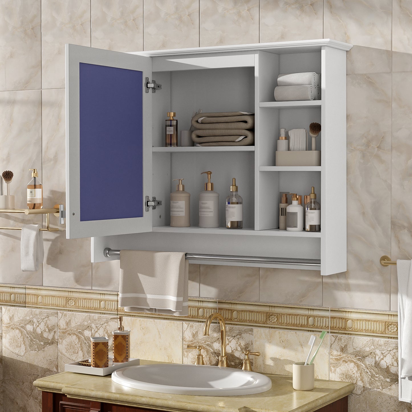 3-in-1 Bathroom Mirror Cabinet, 36-inch Wall Mounted Medicine Cabinet With Adjustable Shelf & Soft Close Door, High-Define Mirror With Storage For Bathroom Vanity