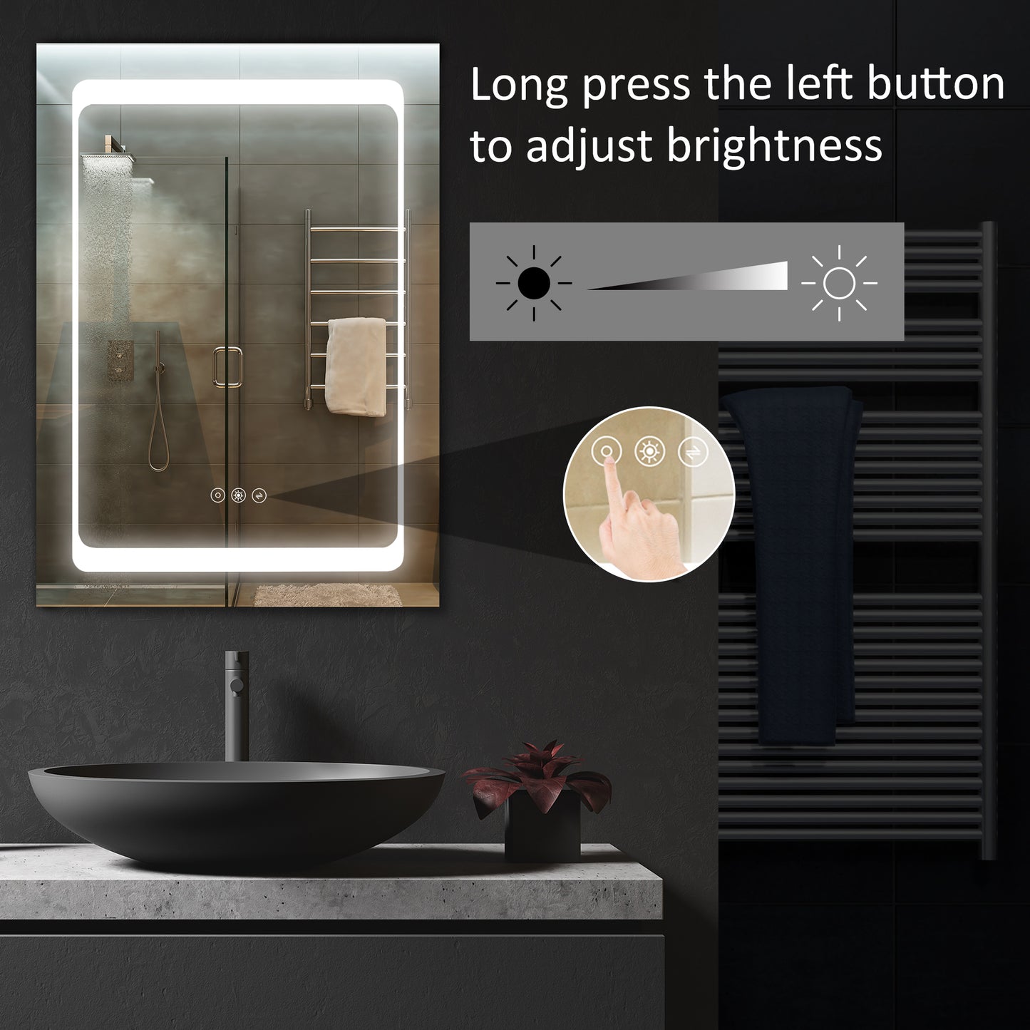 LED Lighted Medicine Cabinet with Mirror, Wall-Mounted Plug-In Bathroom Organizer with 3 Storage Shelves