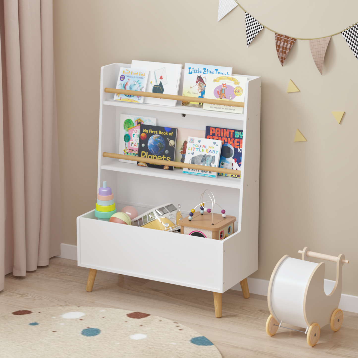 Kids Bookshelf Organizer – Toy Storage Cabinet with Book & Magazine Rack