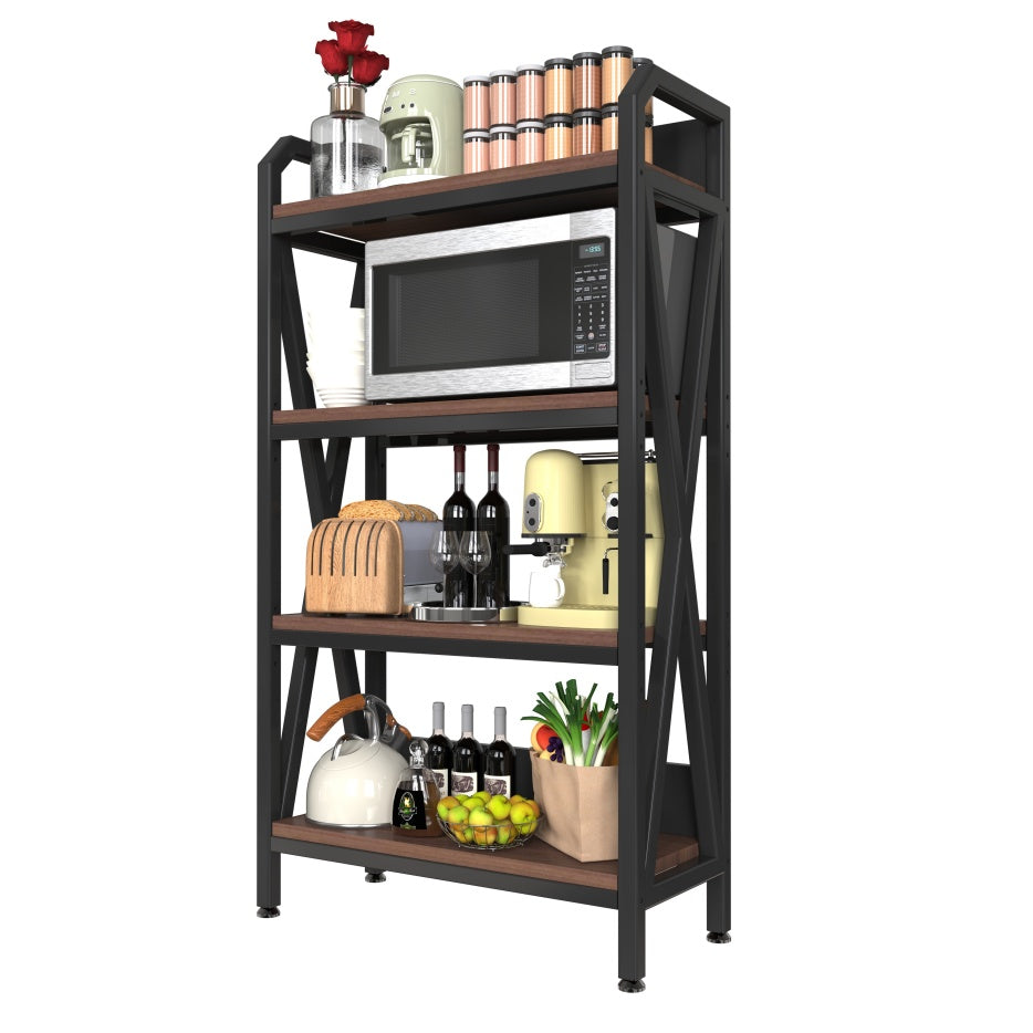 56.30'' Bakers Rack 4-Level Storage Shelves Metal And Wooden Kitchen Shelves, Kitchen Organizers And Storage, For Garage, Pantry, Bathroom, Closet ,33.50'' Length