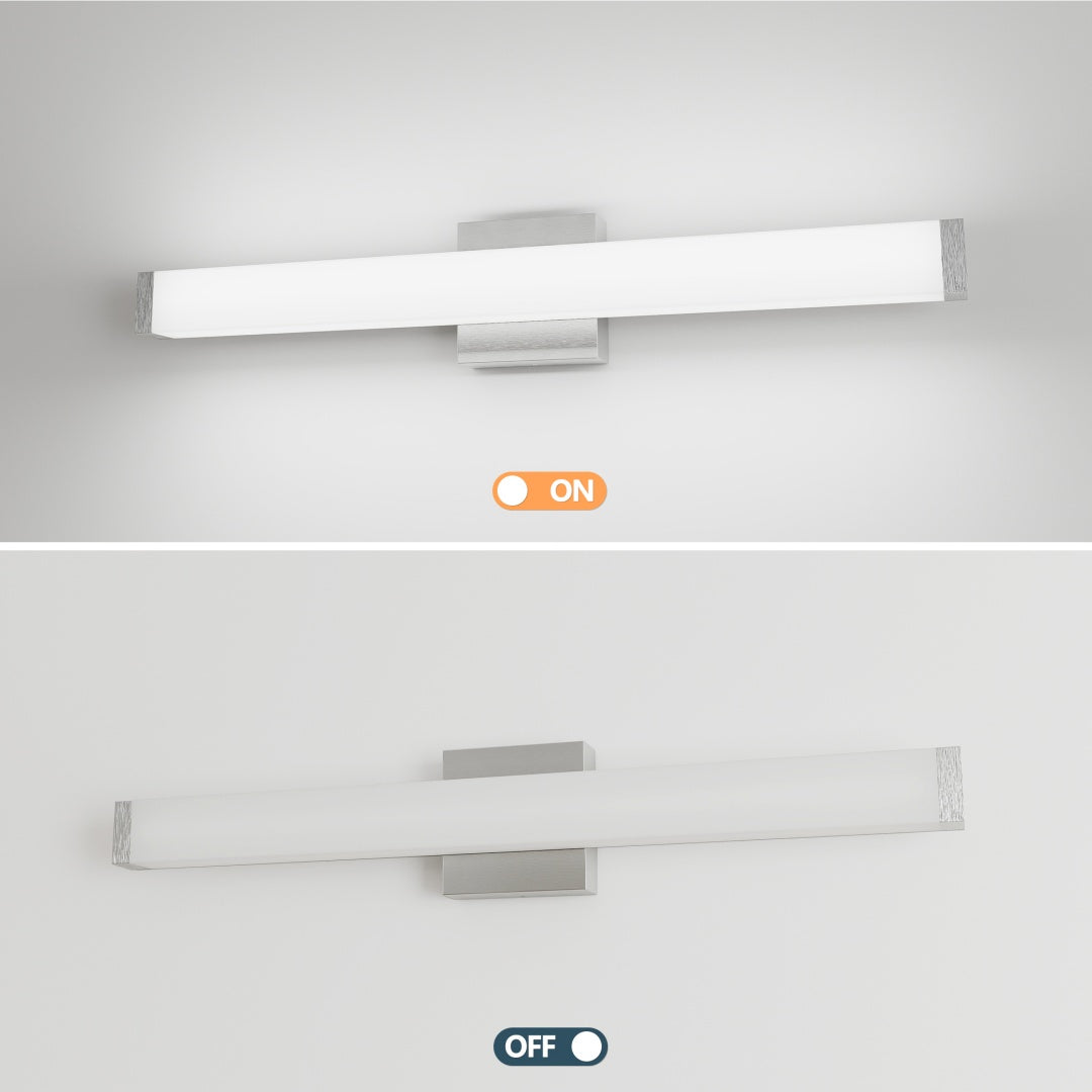 Bathroom Vanity Light Brushed Nickel Square LED 25 Inch 14W 6000K Cool White Light Wall Bar Lighting Fixtures Over Mirror -Brushed Nickel, 25in