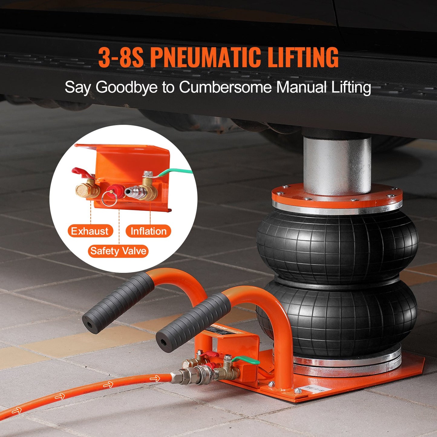 Air Jack, 3 Ton/6600 Lbs, 3-8S Pneumatic Lifting Jack With Heightened Column & 6 Steel Tubes, Compact, Easy-to-Lift & Space-Saving Jack With Thick Rubber Pad, Fits For Sedan, SUV, Pickup Truck
