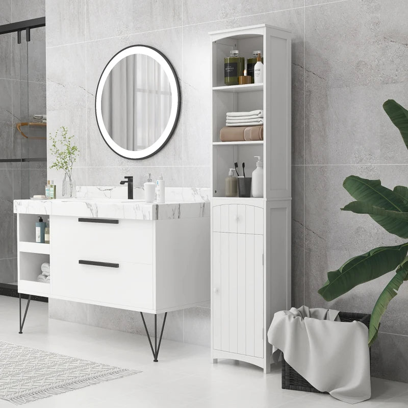 Bathroom Storage Cabinet, Free Standing Bathroom Storage Unit, Tall Linen Tower With 3-Tier Shelves And Drawer, White