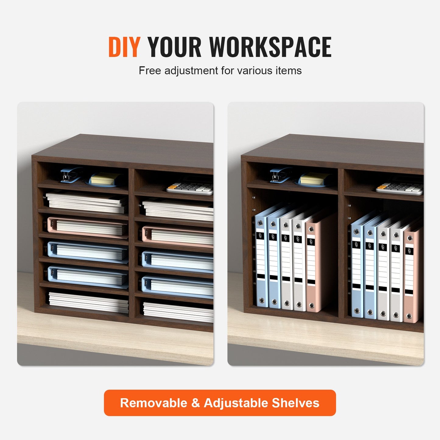 Literature Organizers, 12 Compartments Office Mailbox With Adjustable Shelves, Wood Literature Sorter 20.4x12x16.1 Inches For Office, Home, Classroom, Mailrooms Organization, EPA Certified Brown