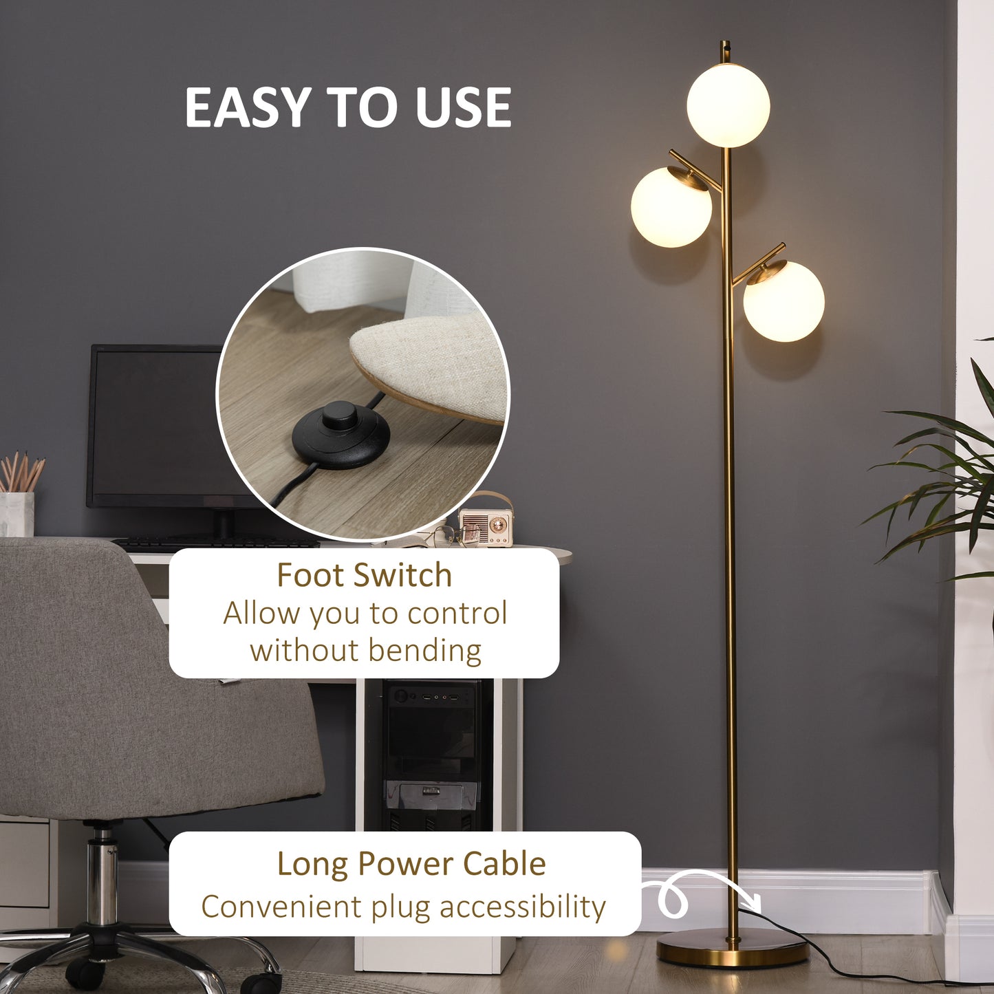 Modern 3-Light Floor Lamp for Living Room – Tree Standing Ambient Lighting