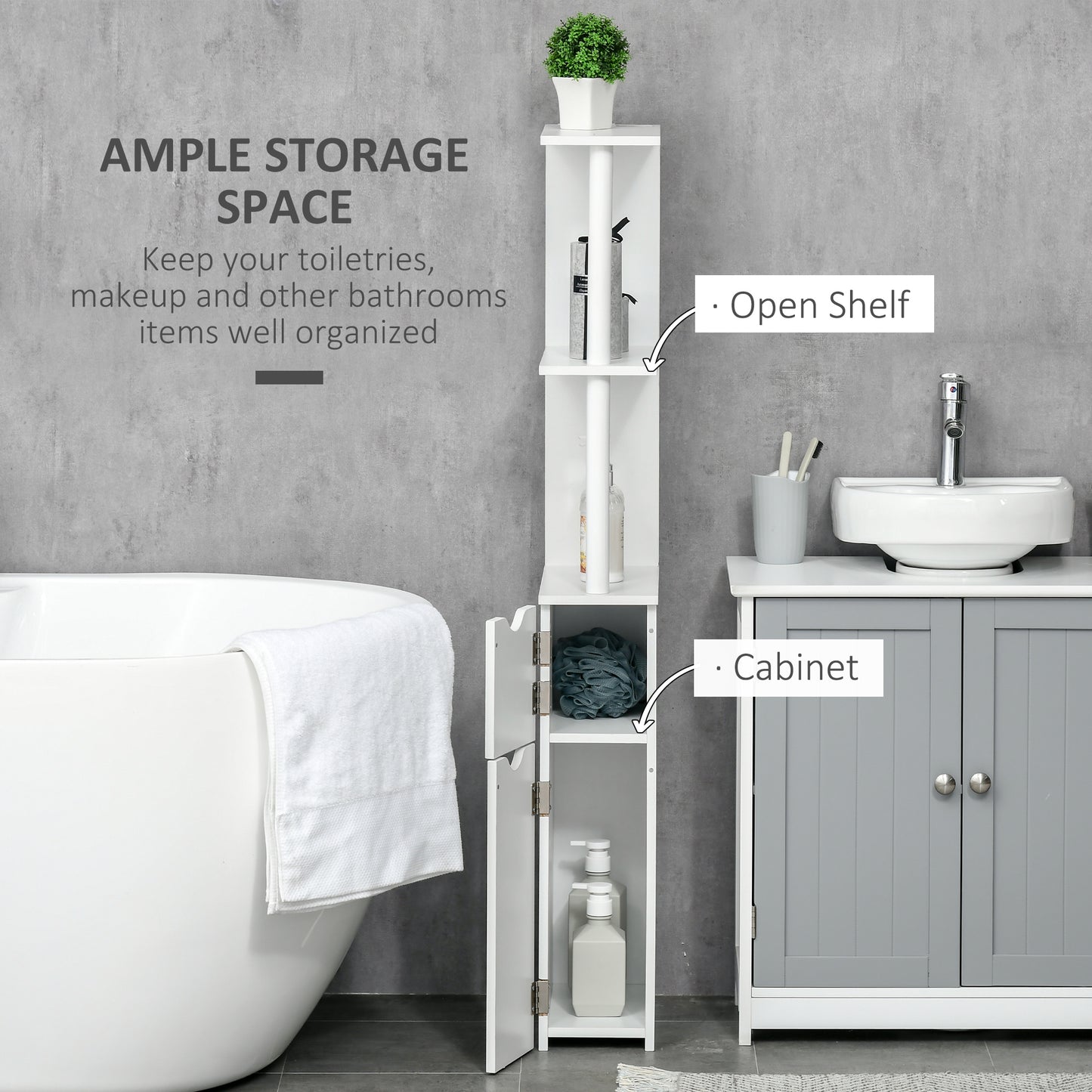 Bathroom Storage Cabinet with Open Shelves, White