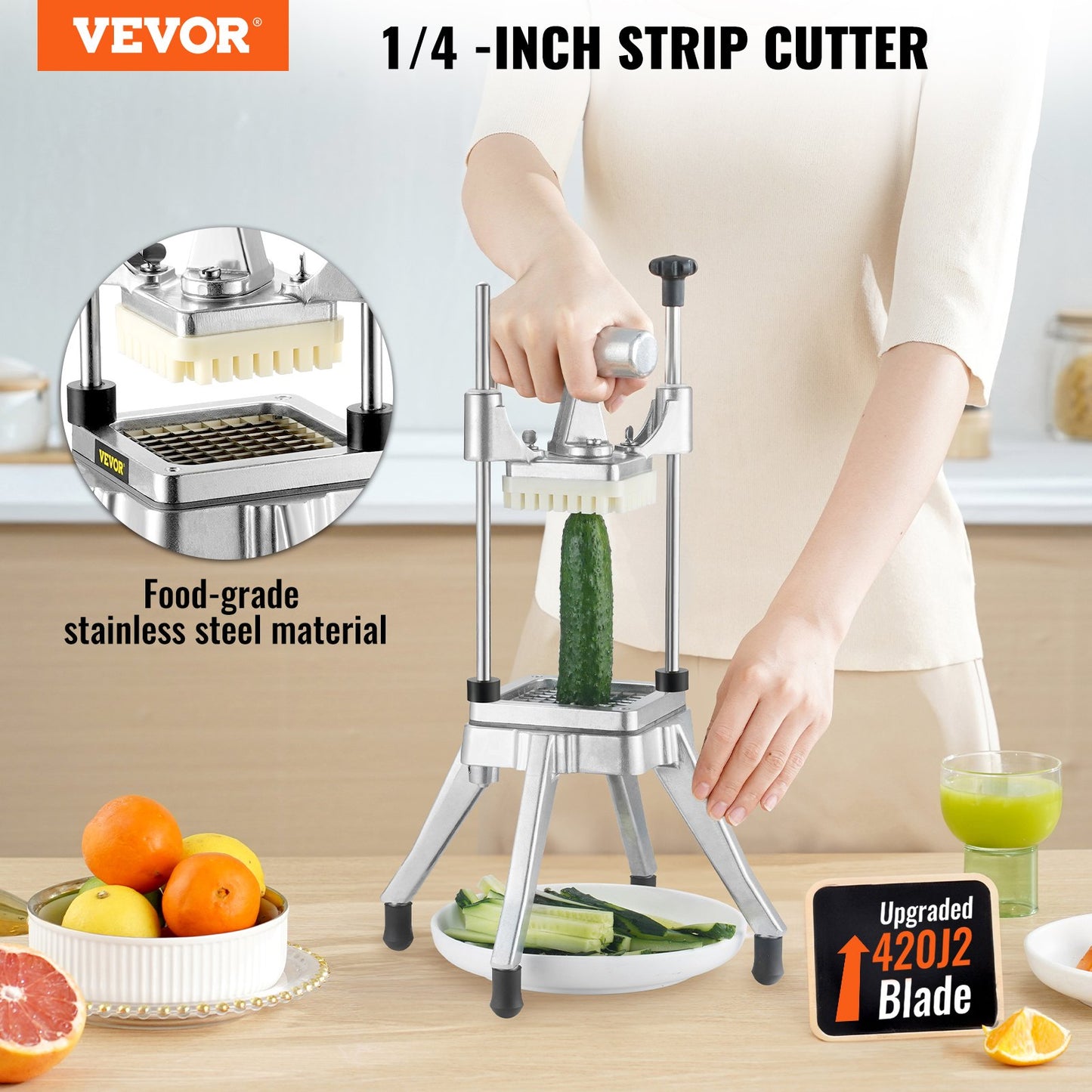 Commercial Vegetable Fruit Chopper 1/4' Blade Heavy Duty Professional Food Dicer Kattex French Fry Cutter Onion Slicer Stainless Steel For Tomato Peppers Potato Mushroom