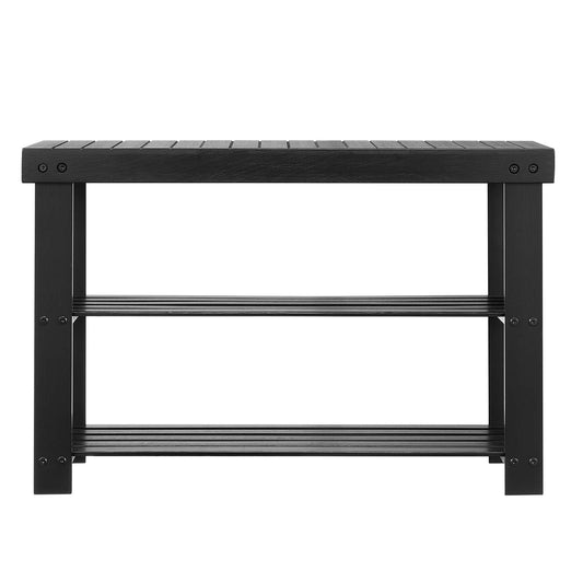 Shoe Rack Bench, 3-Tier Bamboo Entryway Bench, Shoe Storage Organizer Holds Up To 286 Lbs, 27.6 X 11.3 X 17.8 Inches, For Front Door, Hallway, Living Room, Bedroom, Black