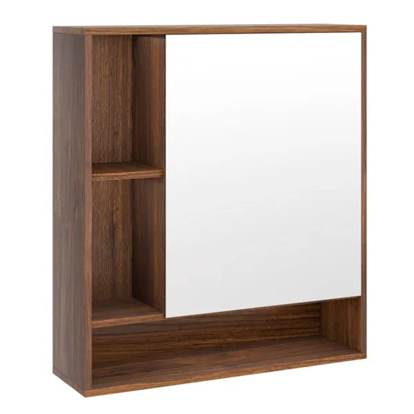 2 In 1 Mirrored Bathroom Wall Cabinet, Space-Saving Medicine Cabinet With Hidden Storage & Shelves - Walnut