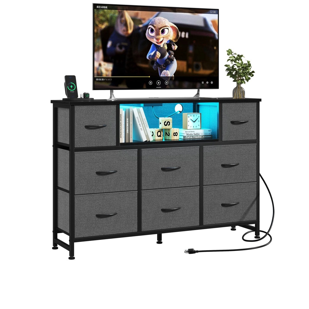 A Storage Cabinet With 8 Fabric Drawers And An Electrical Socket, And An LED TV Cabinet With USB And Type-C Interfaces